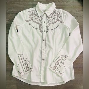 Panhandle Slim White retro Western shirt floral Embroidery snap buttons bling